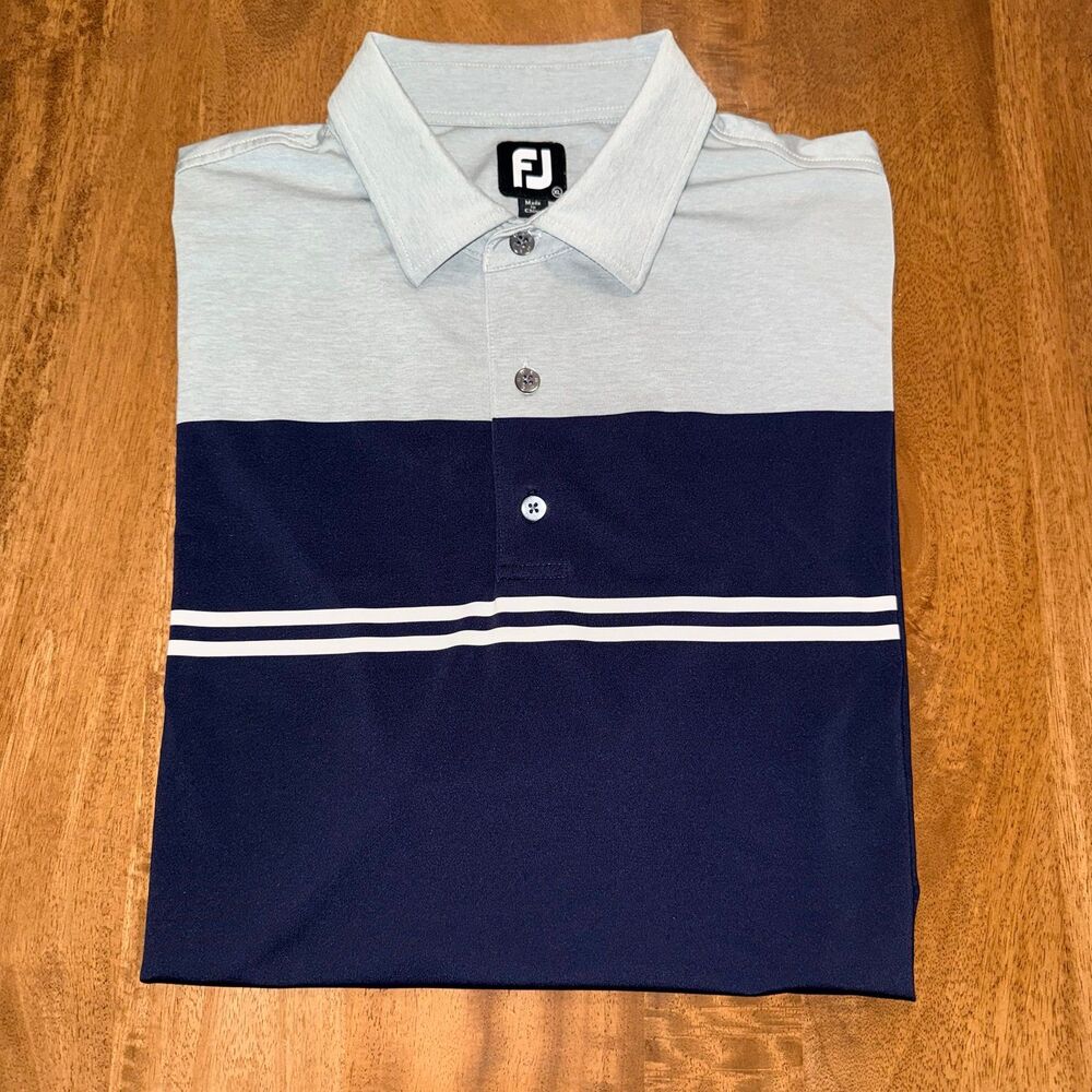 FootJoy Men's Short Sleeve Navy Gray Golf Performance Polo Size XL
